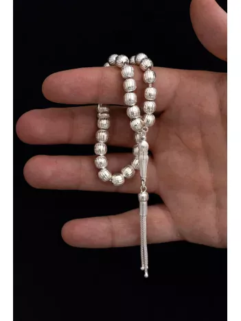 Gümüş Tespih Çizgili Küre Küçük Boy 16,5gr