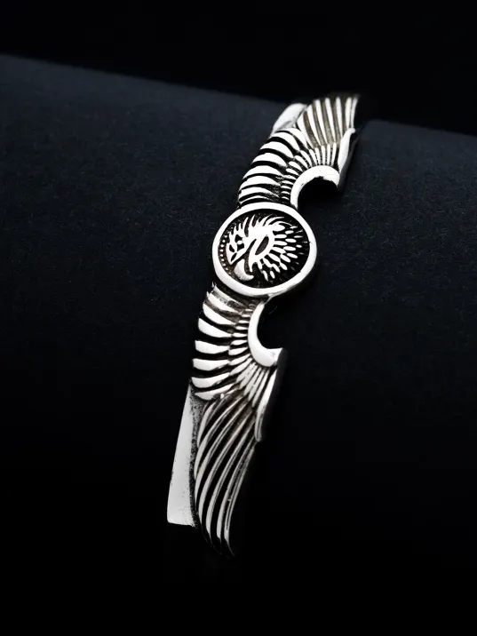 Erkek Gümüş Bileklik - Kartal Motifli Kelepçe Model Gümüş Bilekli