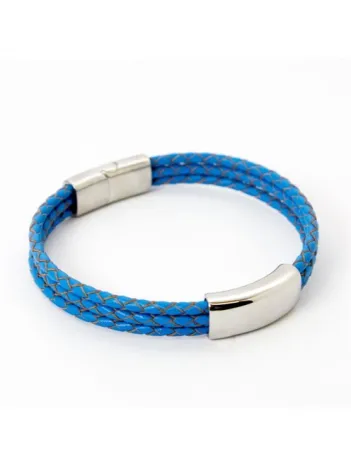Mavi Basic Deri Örme Çelik İsim Yazılabilir Erkek Bileklik DBLMAVBSC00