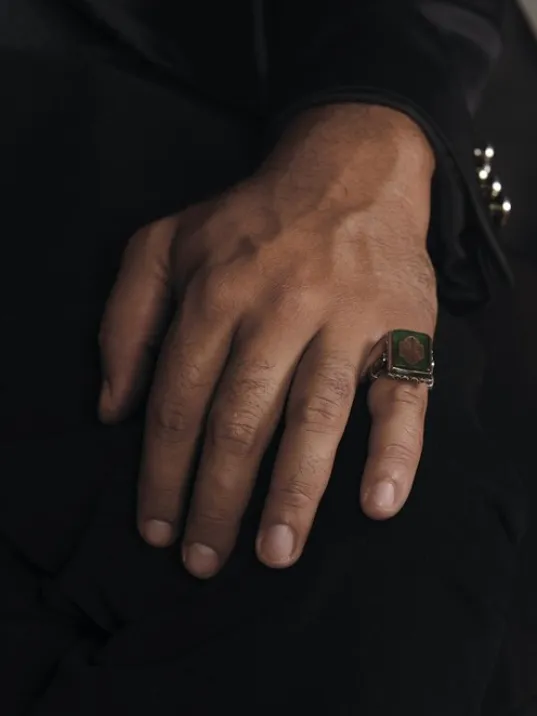 Osmanlı Tuğralı Kare Model Gümüş Erkek Yüzük  GYZOSMNLITG-GMS