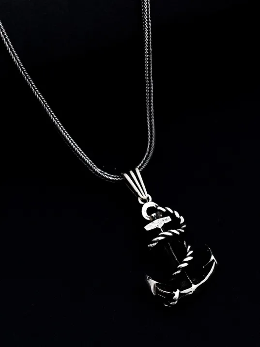 Gemi Çapası Gümüş Erkek Kolye Zincir Orta Boy