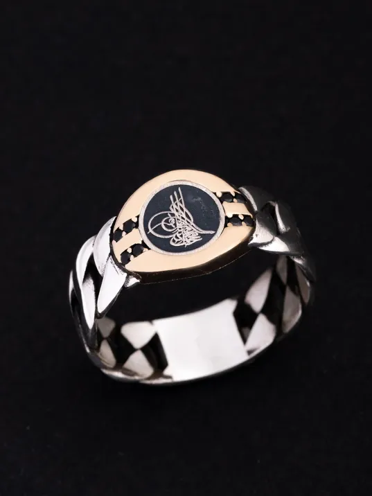 Erkek Gümüş Yüzük - Osmanlı Tuğrası İnce Kibar Erkek Yüzüğü