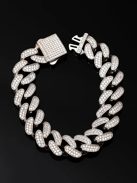 Kadın Gümüş Bileklik - Zirkon Taşlı İthal Kalın Gurmet Model Gümüş Bileklik