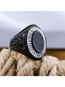 Siyah-Beyaz Zirkon Taşlı Özel Seri Erkek Gümüş Yüzük