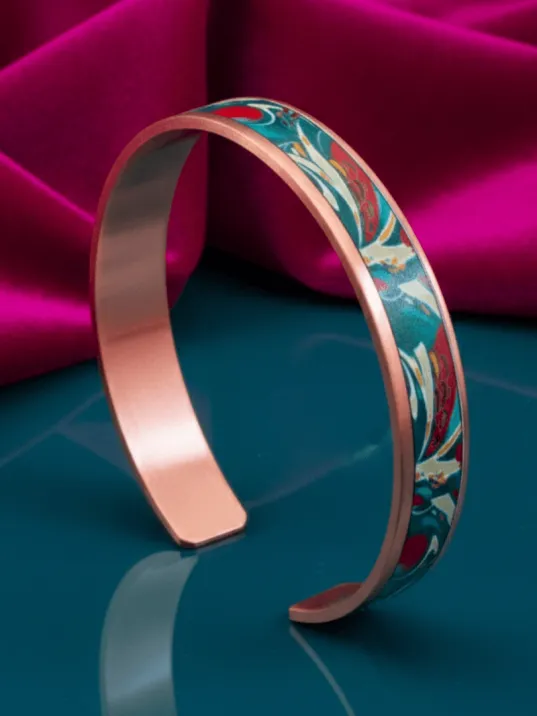 Kadın Bakır Bileklik Yüzük Set - Garden Model Özel Baskı Metal Kutu Ve Kuvars Taşı