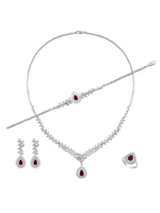 Çise Bayan Yakut Taşlı Gümüş Su Yolu Set - Kolye, Bileklik, Küpe, Yüzük Çise Bayan Yakut Taşlı Gümüş Su Yolu Set - Kolye, Bileklik, Küpe, Yüzük