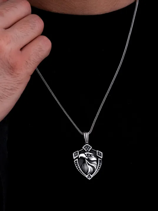Erkek Gümüş Kolye - Zirkon Taşlı Kartal Figürlü Tilki Kuyruğu Zincir Erkek Kolye Erkek Gümüş Kolye - Zirkon Taşlı Kartal Figürlü Tilki Kuyruğu Zincir Erkek Kolye