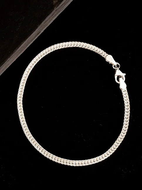 Kadın Gümüş Bileklik - 3.5mm Yassı Beyaz Tilki Kuyruğu Zincir Gümüş Kadın Bileklik