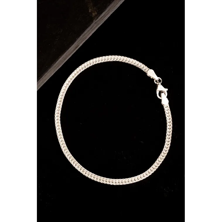 Kadın Gümüş Bileklik - 3.5mm Yassı Beyaz Tilki Kuyruğu Zincir Gümüş Kadın Bileklik Kadın Gümüş Bileklik - 3.5mm Yassı Beyaz Tilki Kuyruğu Zincir Gümüş Kadın Bileklik