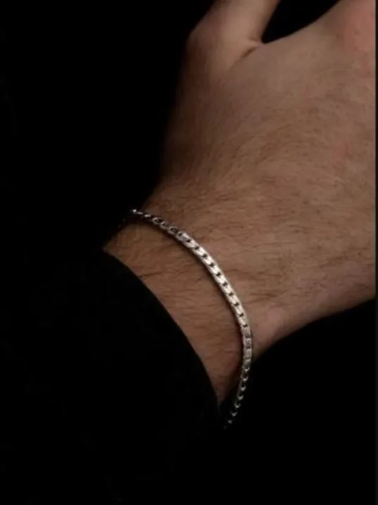 Erkek Gümüş Bileklik - 925 Ayar Ezme Gurmet Gümüş Bileklik 4mm