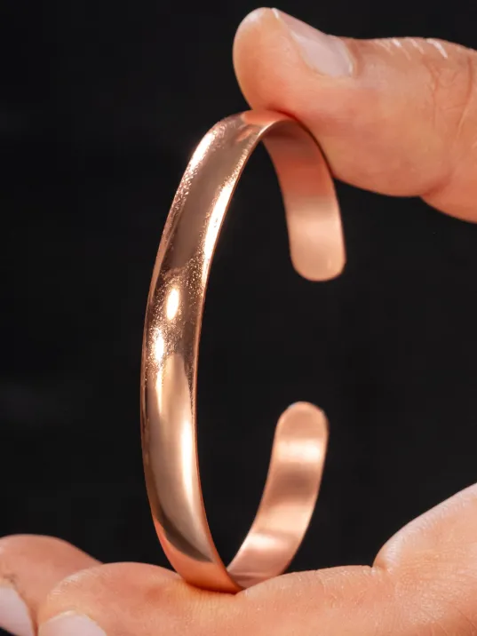 Erkek Kadın Bakır Bileklik - İsim Yazılabilir Düz Parlak Model Metal Kutu Doğal