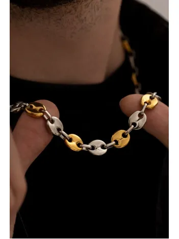 Erkek Kolye - Gemici Model Sarı Beyaz Çelik Erkek Kolye Zincir - 316 L Paslanmaz Çelik Kolye Erkek Kolye - Gemici Model Sarı Beyaz Çelik Erkek Kolye Zincir - 316 L Paslanmaz Çelik Kolye