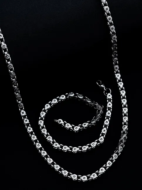 Erkek Çelik Kolye Bileklik Set - Pullu Model Çelik Kolye Bileklik Set