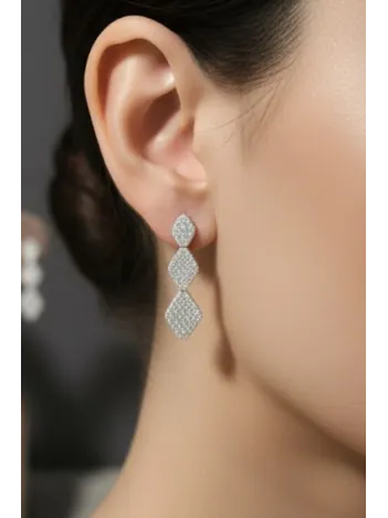 Kadın Gümüş Küpe - Kleopatra Model Zirkon Taşlı Su Yolu Küpe