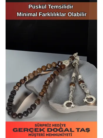 Erkek Doğal Taş Tespih - Doğal Kahverengi Akik Taşlı Ortaboy Tesbih