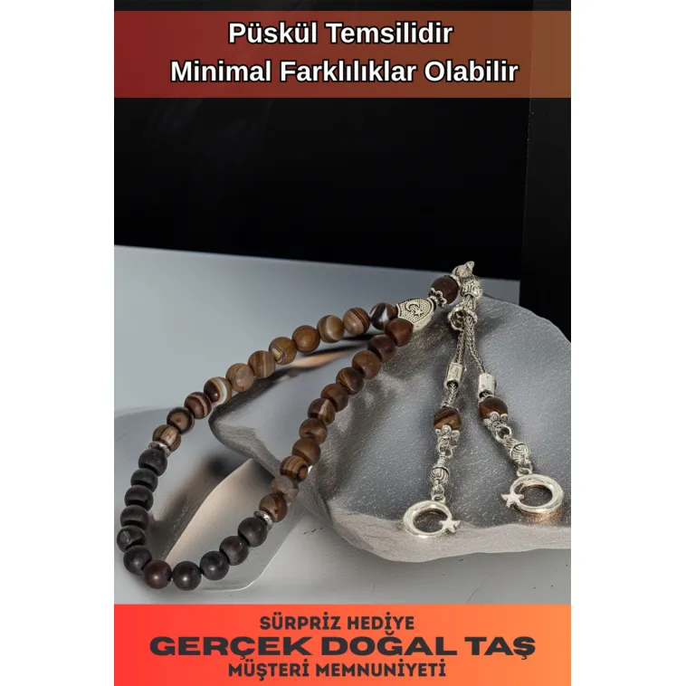 Erkek Doğal Taş Tespih - Doğal Kahverengi Akik Taşlı Ortaboy Tesbih Erkek Doğal Taş Tespih - Doğal Kahverengi Akik Taşlı Ortaboy Tesbih