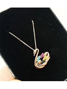 Rose Kuğu Bayan Gümüş Kolye