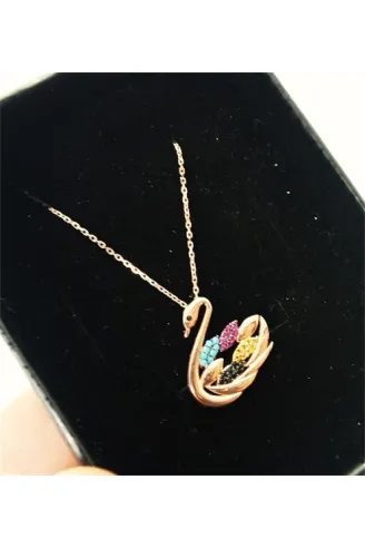 Rose Kuğu Bayan Gümüş Kolye