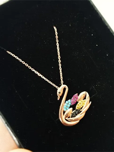 Rose Kuğu Bayan Gümüş Kolye