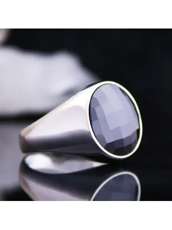 Siyah Zirkon Kristal Kesim Taşlı Özel Seri Erkek Gümüş Yüzük