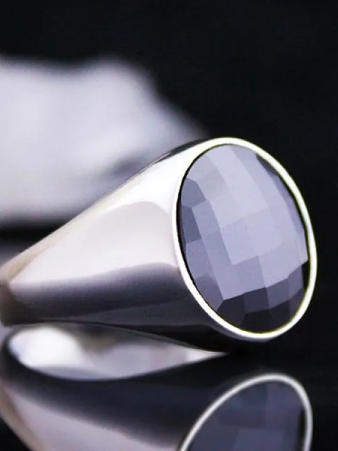 Siyah Zirkon Kristal Kesim Taşlı Özel Seri Erkek Gümüş Yüzük
