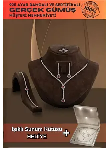 Ela Bayan Yakut Taşlı Gümüş Su Yolu Set - Kolye, Bileklik, Küpe, Yüzük