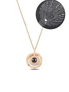 Zirkon Taşlı Rose 100 Dilde Seni Seviyorum Bayan Gümüş Kolye GKL100DLSS1-ROS