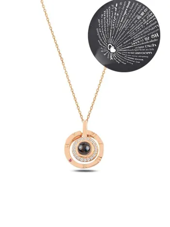 Zirkon Taşlı Rose 100 Dilde Seni Seviyorum Bayan Gümüş Kolye GKL100DLSS1-ROS