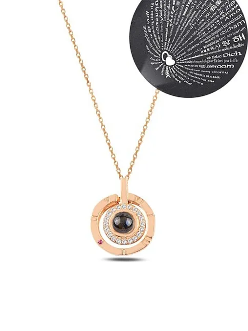 Zirkon Taşlı Rose 100 Dilde Seni Seviyorum Bayan Gümüş Kolye GKL100DLSS1-ROS
