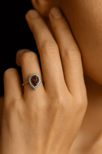 Kadın Gümüş Yüzük - Zultanit Taşlı Damla Model Zirkon Süslemeli Kadın Yüzük