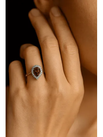 Kadın Gümüş Yüzük - Zultanit Taşlı Damla Model Zirkon Süslemeli Kadın Yüzük