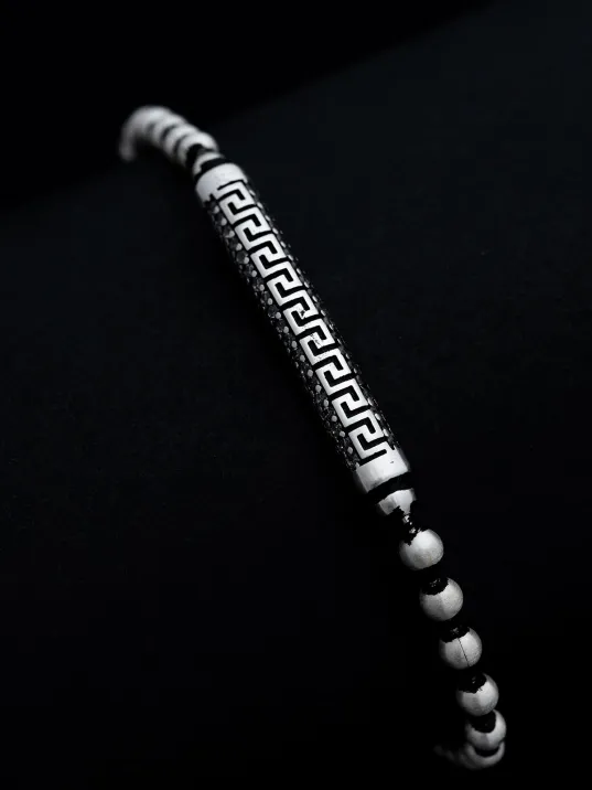 Erkek Gümüş Bileklik -Top Zincirli Grek Desenli Zirkon Taşlı Gümüş Bileklik Erkek Gümüş Bileklik -Top Zincirli Grek Desenli Zirkon Taşlı Gümüş Bileklik