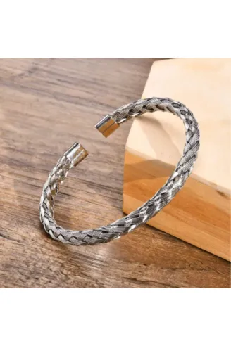 Erkek Çelik Bileklik - Beyaz Hasır Modern Örgü Tasarım Erkek Bileklik