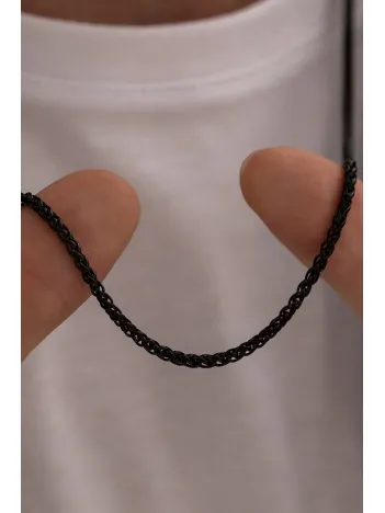 Yuvarlak Kral Model Siyah Çelik Erkek Kolye Zincir 3mm Orta Kalınlıkta