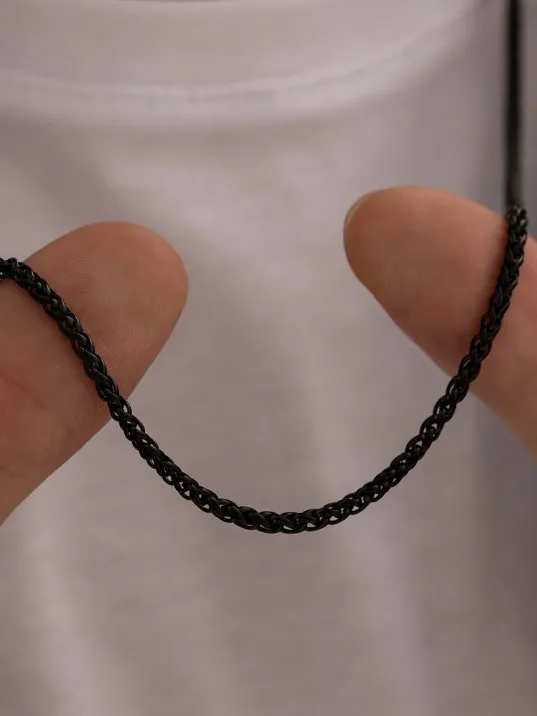 Yuvarlak Kral Model Siyah Çelik Erkek Kolye Zincir 3mm Orta Kalınlıkta