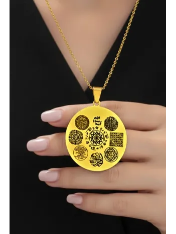 12 Dualı Altın Kaplama Çift Taraflı Koruyucu Zırh Kolyesi Celcelütiye , Nazar Duası , Rufai Gülü 12 Dualı Altın Kaplama Çift Taraflı Koruyucu Zırh Kolyesi Celcelütiye , Nazar Duası , Rufai Gülü