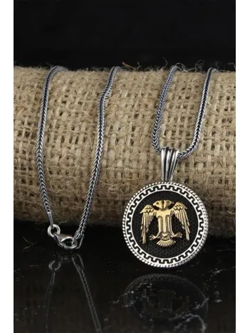 Selçuklu Kartalı Yuvarlak Model Gümüş Erkek Kolye