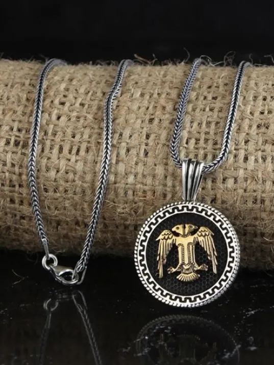 Selçuklu Kartalı Yuvarlak Model Gümüş Erkek Kolye