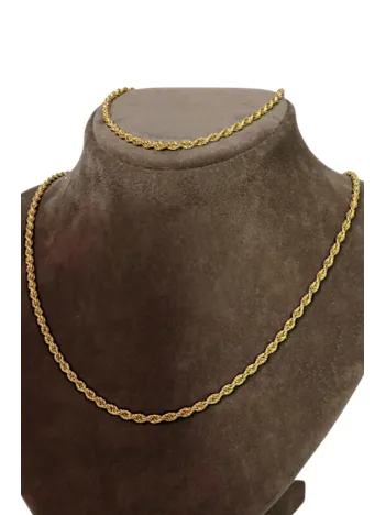 Kadın Gümüş Bileklik Kolye Set - 22 Ayar Altın 2.5mm Kaplama Burma Halat Gümüş Zincir Set Kadın Gümüş Bileklik Kolye Set - 22 Ayar Altın 2.5mm Kaplama Burma Halat Gümüş Zincir Set