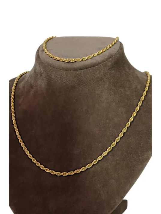 Kadın Gümüş Bileklik Kolye Set - 22 Ayar Altın 2.5mm Kaplama Burma Halat Gümüş Zincir Set Kadın Gümüş Bileklik Kolye Set - 22 Ayar Altın 2.5mm Kaplama Burma Halat Gümüş Zincir Set