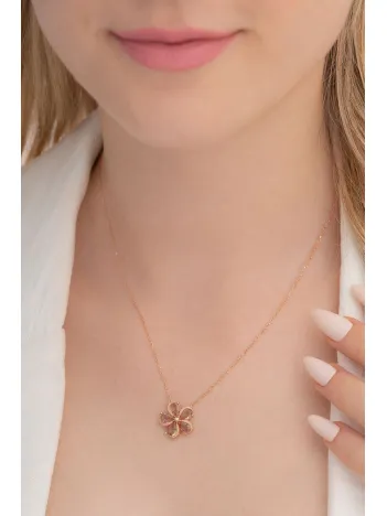 Zultanit Taşlı Rose Manolya Çiçeği Model 5 Kadın Gümüş Kolye GKLMNLYCCK5-ROS