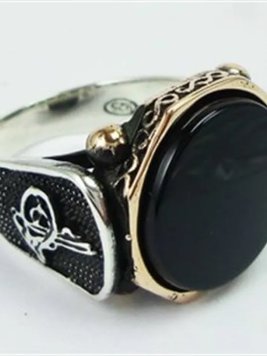 Akik Taşlı Otantik Gümüş Erkek Yüzük Yzk219