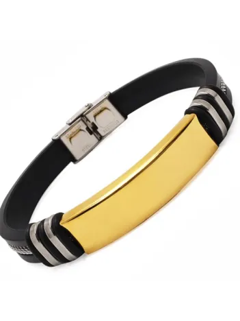 İsim Yazılan Altın Kaplama Çelik Erkek Bileklik Kauçuk Kordonlu