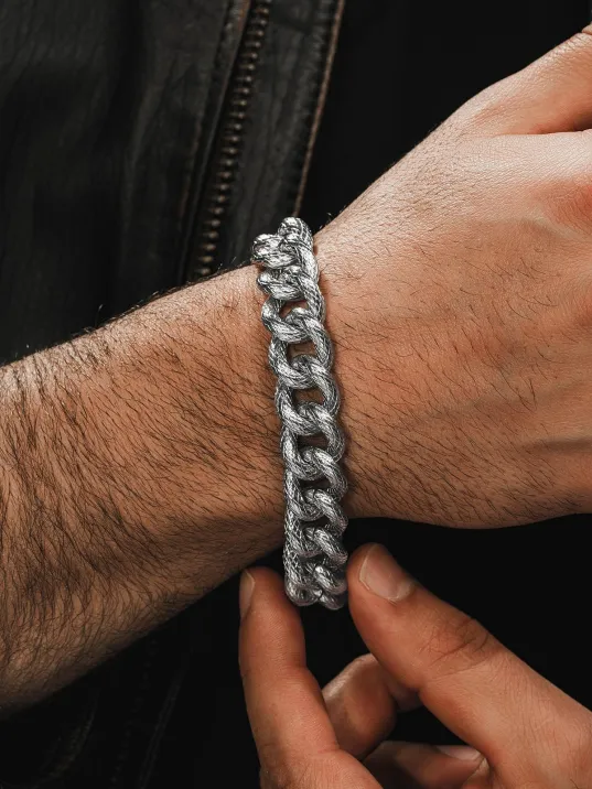 Erkek Çelik Bileklik - Çizgili Kalın Gurmet Model Erkek Bileklik