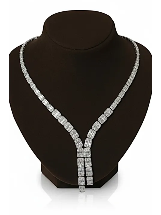 Kadın Gümüş Takı Seti - Kalın Dilruba Baget Taşlı Kolye Bileklik Yüzük Küpe Tam Set Işıklı Kutuda