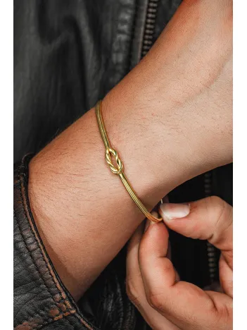 Erkek Gümüş Bileklik - El Yapımı Altın Kaplama Aşk Düğümü Erkek Bileklik Kelepçe