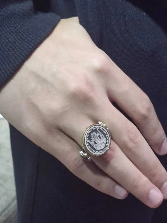 Erkek Gümüş Yüzük - 925 Ayar Gümüş Arnavut Bayrağı Simgesi Erkek Yüzük