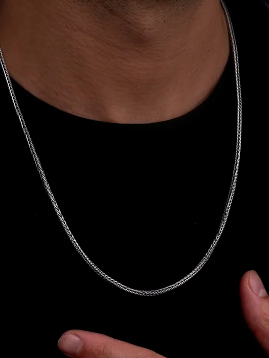 3mm Kalın Tilki Kuyruğu Gümüş Erkek Kolye Zincir