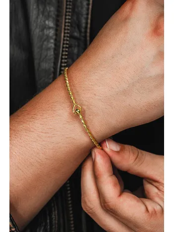 Erkek Gümüş Bileklik - El Yapımı İnce Altın Kaplama (Kararmaz) Zahir Erkek Bileklik Kelepçe