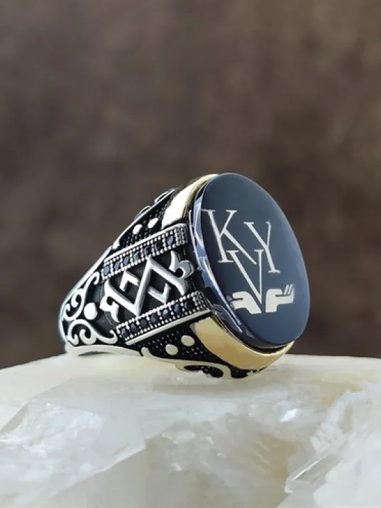 Kişiye Özel Tasarımlı Mineli Ve Mikro Taşlı Erkek Gümüş Yüzük GYZGMSGGUMU